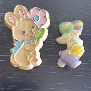 Cute Vintage Bunny Pins with Flower and Eggs